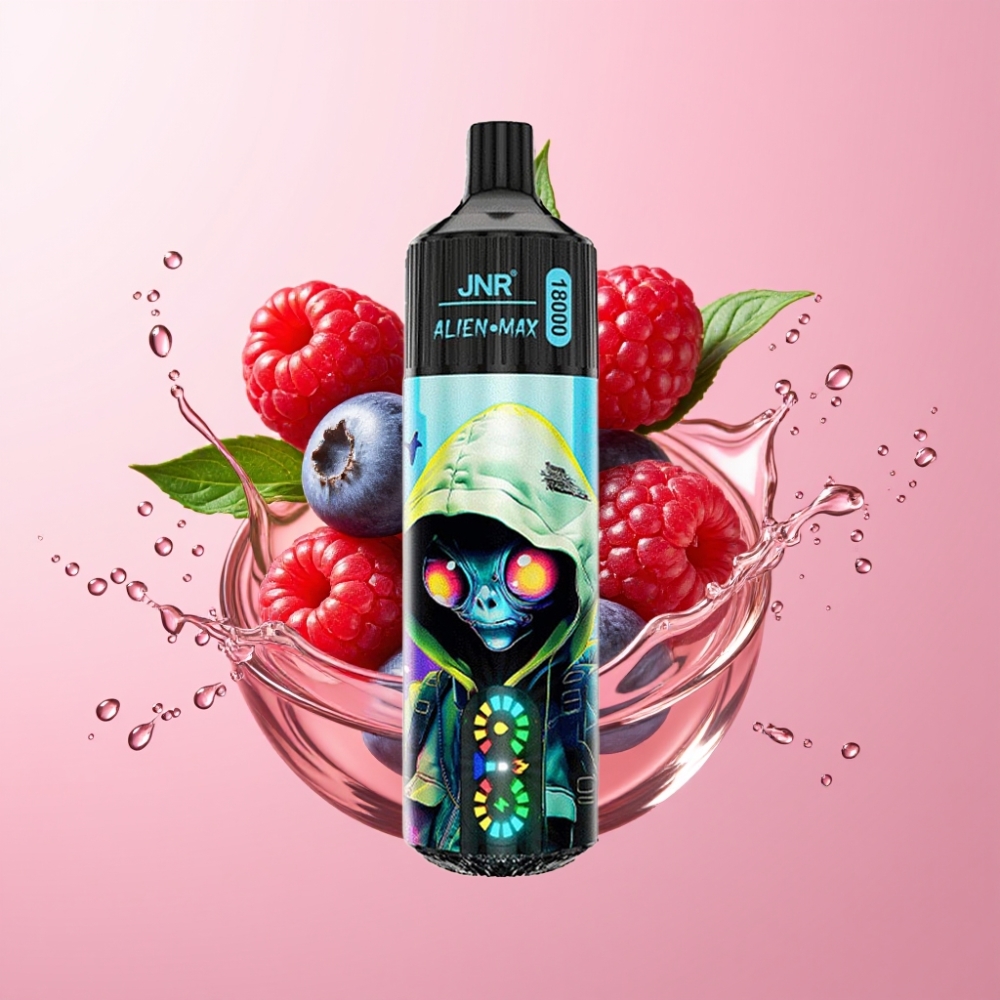 JNR Alien Max 18000 Puffs Jednokratna Vape Borovnica Malina s LED zaslonom i Dual Mesh Coil