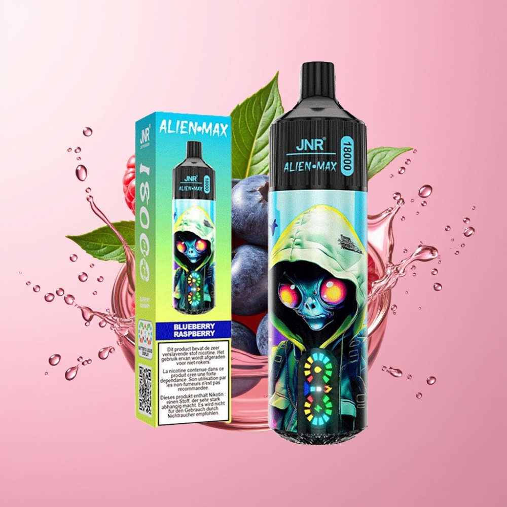 JNR Alien Max 18000 Puffs Jednokratna Vape Borovnica Malina s LED zaslonom i Dual Mesh Coil