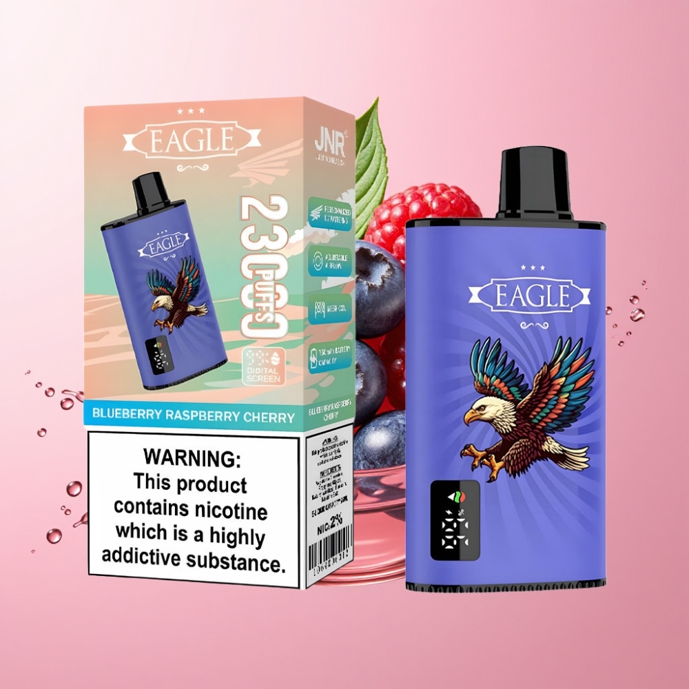 JNR EAGLE Smart 23000 Puffs Disposable Vape Borovnica Malina Trešnja s Digitalnim Ekranom i 1.0ohm Mesh Coil