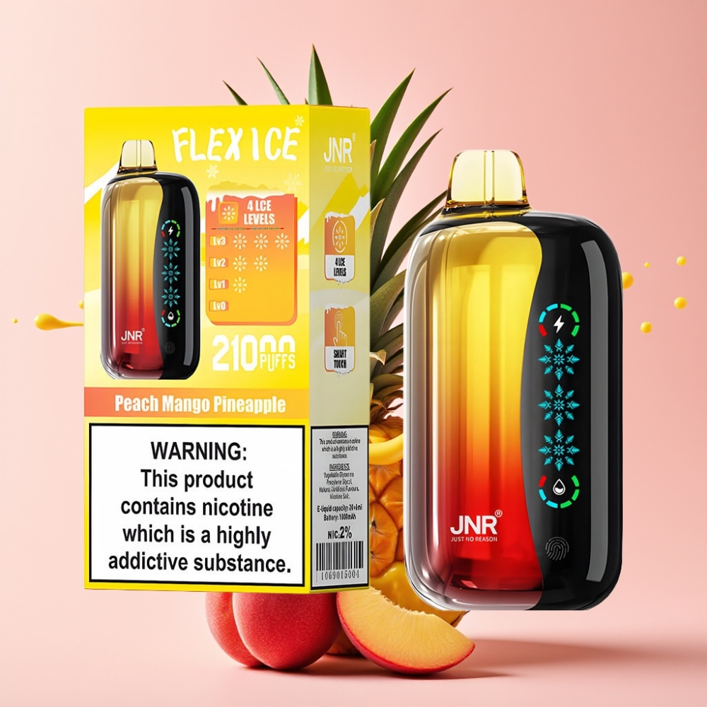 JNR Flex Ice 21000 Pufova Jednokratna Vape Breskva Mango Ananas 26ml JNR Flex Ice 21000 Pufova Jednokratna Vape Podesivi Zrak 1.2 Ohm Dual Mesh
