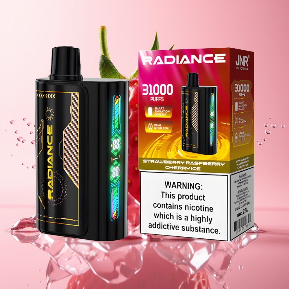 JNR Radiance 31000 Puffs Disposable Vape JAGODA MALINA TREŠNJA LED JNR Radiance 31000 Puffs, 28ml, Dual Mesh Coil