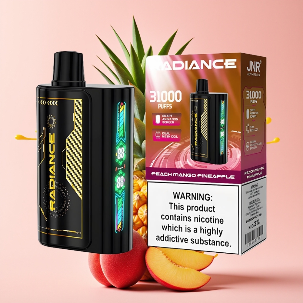 JNR Radiance 31000 Pufova Jednokratna Vape BRESKVA MANGO ANANAS, 28ml Tekućina, Dual Mesh Coil
