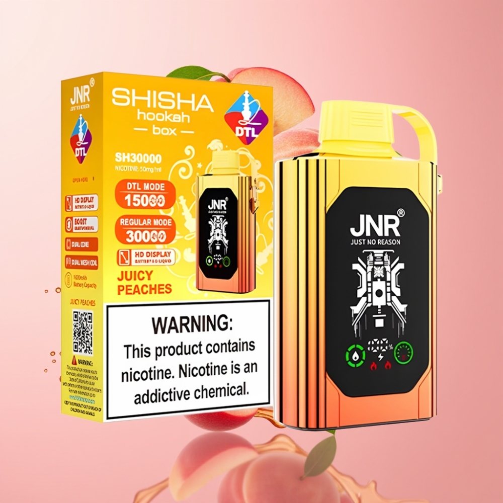 JNR Shisha Hookah Box 20500 Puffs Disposable Vape Sočne Breskve s 25ml tekućine JNR Shisha Hookah Box 20500 Puffs s Type-C punjenjem