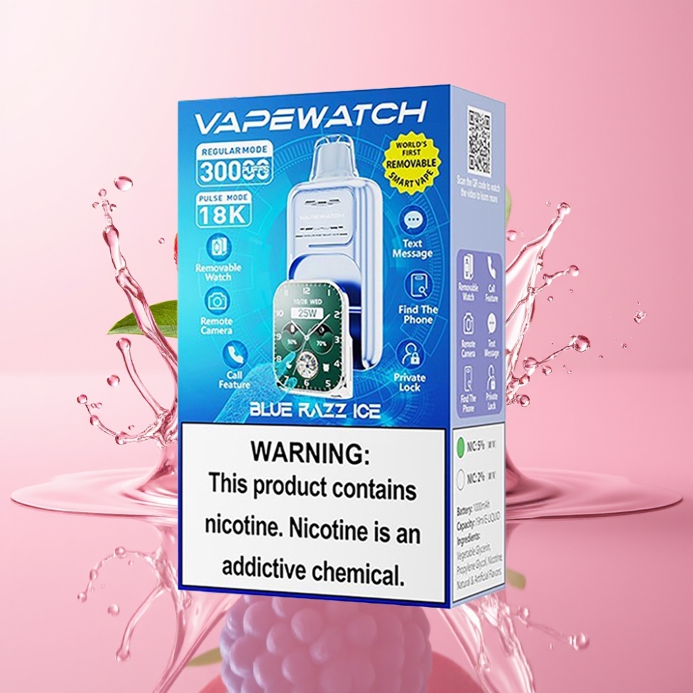 JNR VapeWatch 30000 Puffs Jednokratna Vape Plava Malina Led 19mL 5% JNR VapeWatch 30000 Puffs 1000mAh Type-C