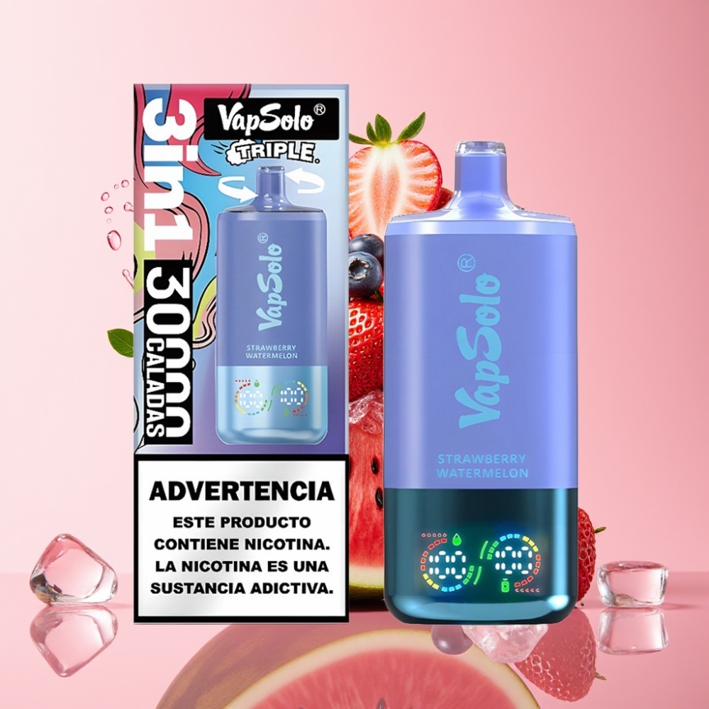 VapSolo Triple 30000 Puffs Disposable Vape Jagoda Lubenica & Borovnica Led 40ml