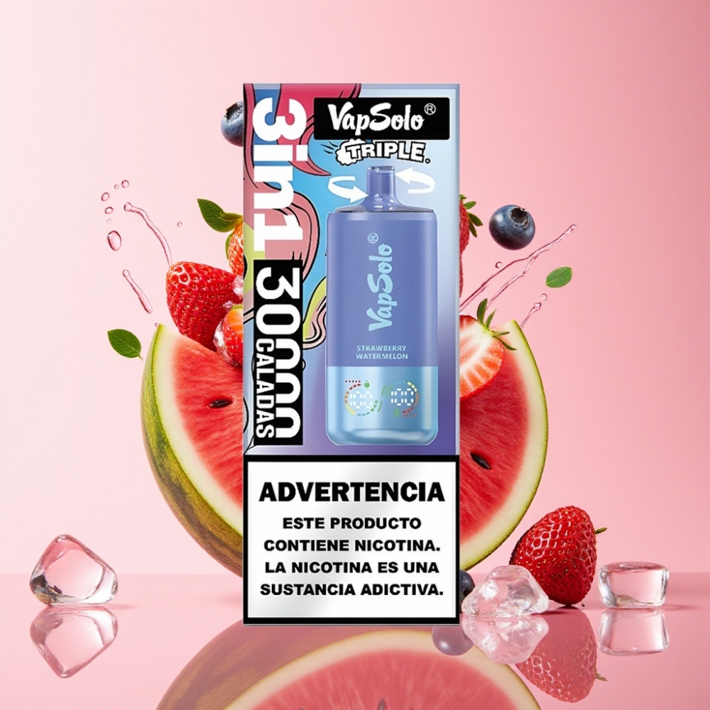VapSolo Triple 30000 Puffs Disposable Vape Jagoda Lubenica & Borovnica Led 40ml