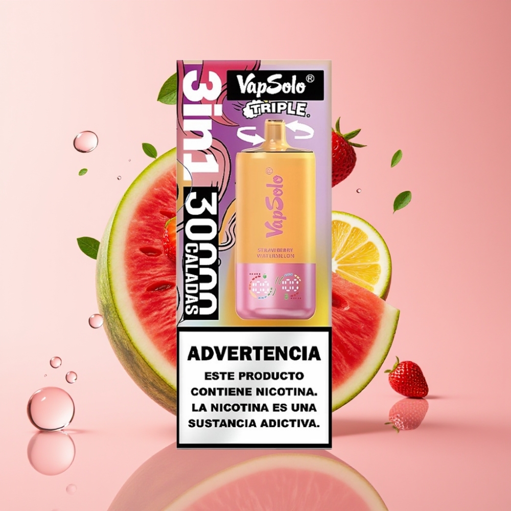 Vapsolo Triple 30000 Puffs Jednokratna vape jagoda lubenica & limun breskva 40ml